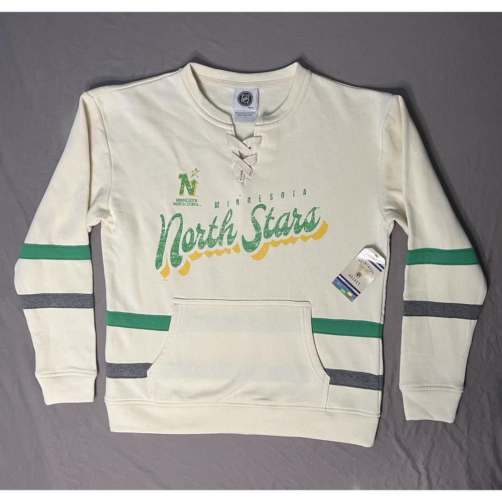 NWT Vintage Hockey Minnesota North Stars Sweater Women's Size Small Beige NHL